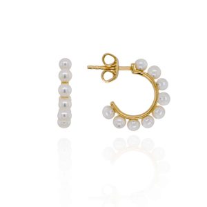 9ct Yellow Gold Culture Pearl Hoop Earrings