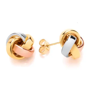 Three Colour Gold Large Knot Earrings