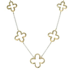 White Gold Chain with Yellow Gold Open Flowers Necklet