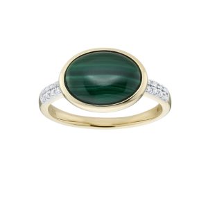 9ct Yellow Gold Diamond & Malachite Ring