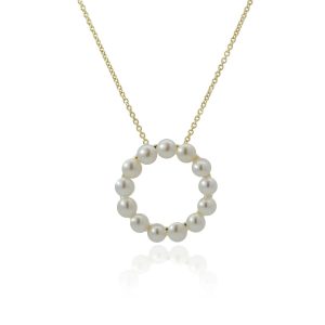 9ct Yellow Gold Pearl Circle Pendant Necklace