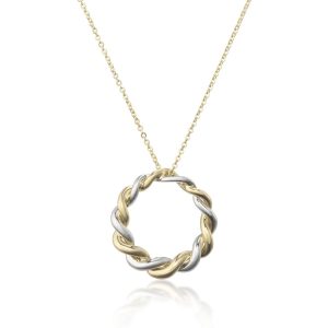 9ct Yellow and White Gold Plain Twist Pendant Necklace