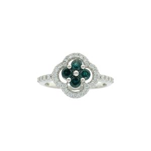 18ct White Gold Diamond And Sapphire Clover Ring